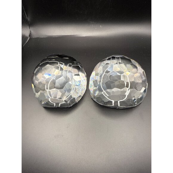 Set Of Two Large Clear Crystal Faceted Half Egg Paperweights - Picture 2 of 9